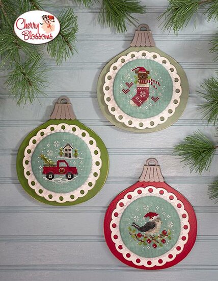 Wooden Ornament Trio - Cherry Blossoms